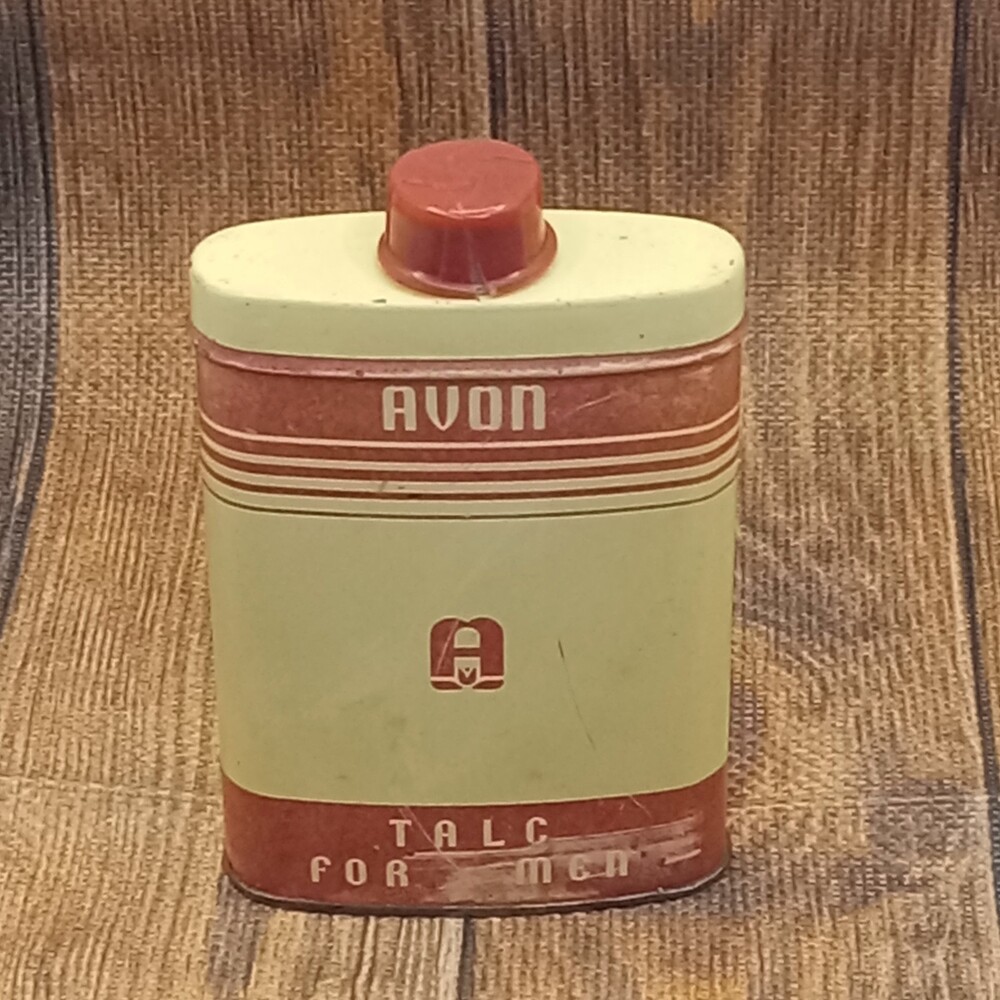 AVON Vintage Men's Talc TIN Brown & Red Shaker